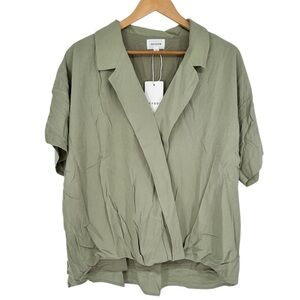 Heyson Sage Green Collared V Neck Short Sleeve Blouse size 1X NWT Relaxed Fit